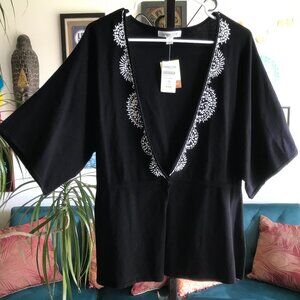 COLDWATER CREEK size XL Black Beaded Kimono Sleeve Cardigan Sweater NWT
